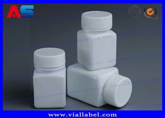 زجاجات حبوب بلاستيكية بيضاء سعة 50 مل من صيدلية الحيوانات الأليفة مع غطاء لولبي وشكل مربع وختم حساس للضغط